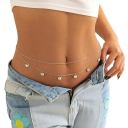 Ceinture abdominale double couche pour femmes 70 + 25 cm Bijou corporel sexy en argent Accessoire de festival 3