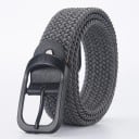 Ceinture élastique tissée unisexe 3,3 cm Ceinture textile noire avec boucle en métal Accessoire de mode élastique pour jeans, pantalons 3