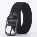 Ceinture élastique tissée unisexe 3,3 cm Ceinture textile noire avec boucle en métal Accessoire de mode élastique pour jeans, pantalons 2