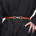 Ceinture étroite pour femme 95 x 1,5 cm Accessoire de mode élégant Cuir synthétique Boucle dorée Ceinture stylée pour robes Pantalons 4