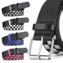 Ceinture noire en cuir PU 107 x 3,8 cm avec clous colorés en motif damier Ceinture unisexe rock stylée avec boucle en métal Idéale 1