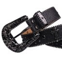 Ceinture noire pour femme en cuir PU de 3,8 cm avec des pierres précieuses artificielles Ceinture large stylée avec des paillettes 5