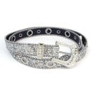 Ceinture pour femmes en cuir PU avec des pierres précieuses 104 x 2,3 cm Ceinture élégante avec des strass Accessoire de mode stylé 3