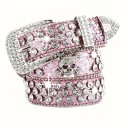 Ceinture rock pour femme avec crâne et cristaux en cuir PU 110 cm Ceinture stylée avec crâne en métal Strass brillants Accessoire de mode style punk gothique 4