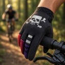 Celoprstede sportshandsker til motocross og motorcykel med skullprint og forstærket tommelfinger i sort til offroad kørsel 4