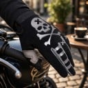 Celoprstű sportos kesztyűk motokrosszhoz koponya mintával és megerősített hüvelykujjal fekete színben szürke elemekkel terepjáráshoz 2