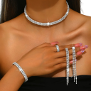 Cenná luxusná sada šperkov Náhrdelník Náušnice Náramok Prsteň Trblietavé kamienky Elegantný set na svadby bankety večierky 3