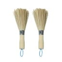 Cepillo de bambú para lavar platos y sartenes 2 pcs Mango de madera con lazo para colgar Ramo de filamentos de bambú Longitud aproximadamente 25 cm 1