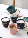 Ceramic Tea Set Cup 260 ml with Saucer and Spoon Gold Handle and Decorative Inscription Elongated Plate 20 x 14 cm with Space for Dessert 7