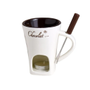 Ceramiczny kubek do fondue 200 ml z miejscem na podgrzewacz, widelec ze stali nierdzewnej i świeczkę Idealny do czekolady lub sera 4