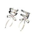 Cercei eleganți din metal argintiu în formă de fundă 2.1 x 2.2 cm Stil Balet Y2K Cercei trendy pentru fete Accesorii de petrecere 4