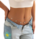 Cercei pentru burtă din două straturi pentru femei, 70 + 25 cm, bijuterie sexy de corp în nuanță argintie, accesoriu de festival 1