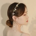 Cerchietto floreale perle 14 x 2 cm con foglie verdi Elegante accessorio per capelli da donna Cerchietto romantico per matrimoni e acconciature 2