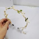 Cerchietto floreale perle 14 x 2 cm con foglie verdi Elegante accessorio per capelli da donna Cerchietto romantico per matrimoni e acconciature 3