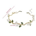 Cerchietto floreale perle 14 x 2 cm con foglie verdi Elegante accessorio per capelli da donna Cerchietto romantico per matrimoni e acconciature 4