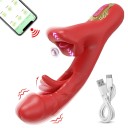 Červený multifunkční vibrátor s womanizérem, jazykem, sáním, klepáním a více než 10 vibračními módy 24 cm ovladatelný přes aplikaci v mobilu USB nabíjení diskrétní balení 2