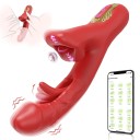 Červený multifunkční vibrátor s womanizérem, jazykem, sáním, klepáním a více než 10 vibračními módy 24 cm ovladatelný přes aplikaci v mobilu USB nabíjení diskrétní balení 3