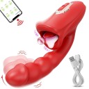 Červený multifunkčný vibrátor s womanizérom, jazykom, saním, klepaním a viac ako 10 vibračnými módmi 24 cm ovládateľný cez aplikáciu v mobile USB nabíjanie diskrétne balenie 1