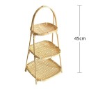 Cesta de bambú tejida multifuncional de 45 cm, cesta de almacenamiento cuadrada de tres niveles para alimentos, frutas y pan en la cocina 2