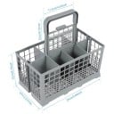Cesta para cubiertos para lavavajillas 24 x 14 x 12 cm Gris Plástico Contenedor de almacenamiento con asa Compatible con Bauknecht Whirlpool Indesit 2