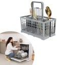 Cesta para cubiertos para lavavajillas 24 x 14 x 12 cm Gris Plástico Contenedor de almacenamiento con asa Compatible con Bauknecht Whirlpool Indesit 3