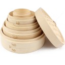 Cesto de bambu para cozinhar a vapor Cesto redondo com grelha de lâminas de bambu Tampa trançada reforçada com travessas 2