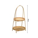 Cesto de bambu trançado redondo 37 cm Cesto de armazenamento de dois andares para alimentos Organizador multifuncional para a cozinha e a casa 2