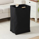 Cesto de ropa 35 x 45 x 65 cm plegable de tela negra con asas de bambú cesto de almacenamiento para ropa en el baño 4