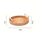 Cesto intrecciato rotondo con manici 28 cm rattan naturale vassoio da portata per frutta, pane e decorazioni per la casa 5