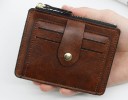 Cestovná peňaženka na platobné karty s vreckom na zips Tenké puzdro z PU kože s priehradkami a páskom na patentku 12 x 9,5 x 1 cm 8
