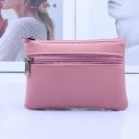 Cestovné puzdro na doklady a karty so 2 zipsami Hlavná priehradka a predná kapsa PU kože so zrnitým povrchom Rozmer 10,5 x 8 x 1 cm 6
