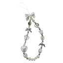 Chaîne de perles pour téléphone Nœud blanc et pendentif floral Cordon décoratif pour mobile Pendentif universel bijou pour téléphone 2