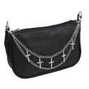 Chaîne décorative double pour sac à main avec pendentifs en forme de croix Alliage métallique Chaîne décorative argentée pour sac à main anse courte de rechange 2