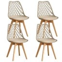Chaises de salle à manger avec dossier Ensemble de 4 pièces Dossier en treillis et assise rembourrée 82 x 55 x 48 cm Plastique et pieds en bois 4