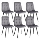 Chaises de salle à manger modernes Ensemble de 6 pièces Rembourrage en velours et dossier matelassé Structure en métal Pour salle à manger 1