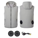 Chaleco con capucha ventilado para hombre, aire acondicionado, 2 ventiladores sin escobillas de 9 cm, alimentación USB, para verano, trabajo y exteriores. 4