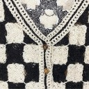 Chaleco de cuadros para mujer con botones talla universal poliéster negro y blanco sin mangas para superponer en el uso diario 6