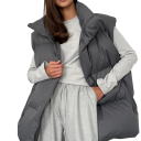 Chaleco de invierno para mujer con cuello alto y cierre de cremallera Chaleco térmico de algodón y poliéster de un solo color Chaleco elegante para los fríos días de invierno 3