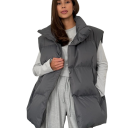 Chaleco de invierno para mujer con cuello alto y cierre de cremallera Chaleco térmico de algodón y poliéster de un solo color Chaleco elegante para los fríos días de invierno 9