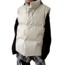 Chaleco de invierno para mujer con cuello alto y cierre de cremallera Chaleco térmico de algodón y poliéster de un solo color Chaleco elegante para los fríos días de invierno 10