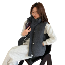 Chaleco de invierno para mujer con cuello alto y cierre de cremallera Chaleco térmico de un solo color con bolsillos de algodón y poliéster Accesorio elegante para días fríos 2
