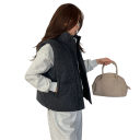 Chaleco de invierno para mujer con cuello alto y cierre de cremallera Chaleco térmico de un solo color con bolsillos de algodón y poliéster 10