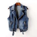 Chaleco de mezclilla para mujer sin mangas en estilo motero 2