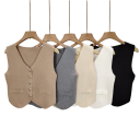 Chaleco de mujer de un solo color con escote en V y bolsillos Chaleco elegante y versátil con cierre de botones de poliéster en varios colores 2