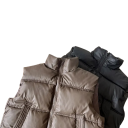 Chaleco de plumas para niños, abrigo grueso de otoño e invierno para niños y niñas, chaleco de un solo color con cuello alto, cremallera y bolsillos de poliéster 8