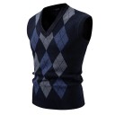 Chaleco de punto para hombre con escote en V y patrón geométrico de poliéster y nylon sin mangas para uso diario, ideal para superponer 5
