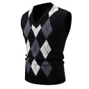 Chaleco de punto para hombre con escote en V y patrón geométrico de poliéster y nylon sin mangas para uso diario, ideal para superponer 2
