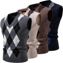 Chaleco de punto para hombre con escote en V y patrón geométrico de poliéster y nylon sin mangas para uso diario, ideal para superponer 7