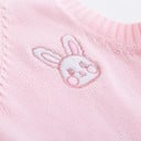 Chaleco de punto para mujer con escote en V y bordado de conejo Chaleco rosa sin mangas con rayas blancas y ribete acanalado Algodón 5