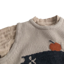Chaleco de punto para niños Suéter de algodón sin mangas Beige con dibujo de gato y manzana Chaleco adorable para la primavera y el otoño para niños 2